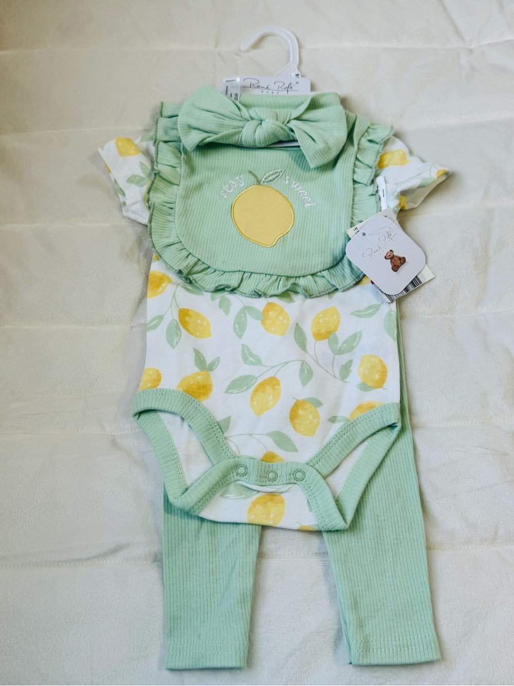 Rene Rofe Lemon Print Bodysuit Set - Green & Yellow